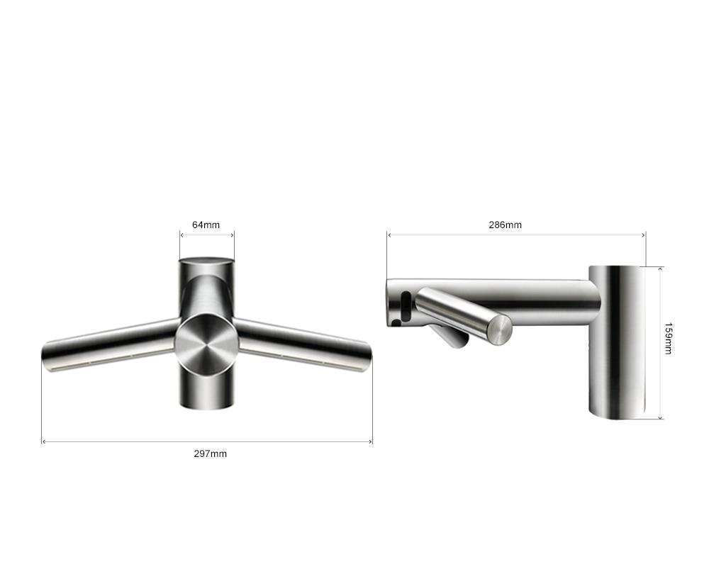 Dimensions of the Dyson Airblade Tap Short hand dryer