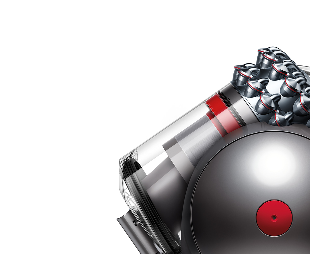 The Dyson Cinetic Big Ball vacuum, viewed from the side, cut away to reveal Dyson Cinetic™ tips