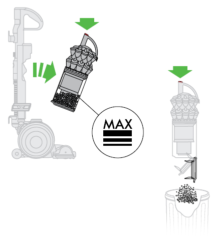 diagram showing how to empty the clear bin