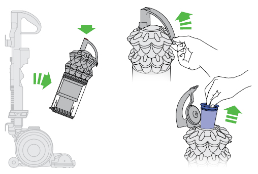 diagram showing how to remove the bin and filter A