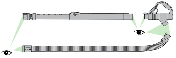 diagram showing how to check the extension tube wand handle and hose