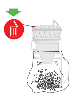 diagram showing how to empty the clear bin